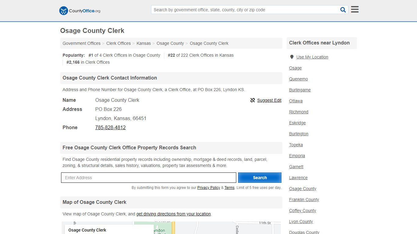 Osage County Clerk - Lyndon, KS (Address and Phone)